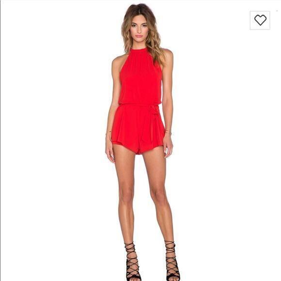 Saylor Revolve‎ High Neck Sleeveless Romper Shorts Vibrant Red Summer Resort - Picture 1 of 6